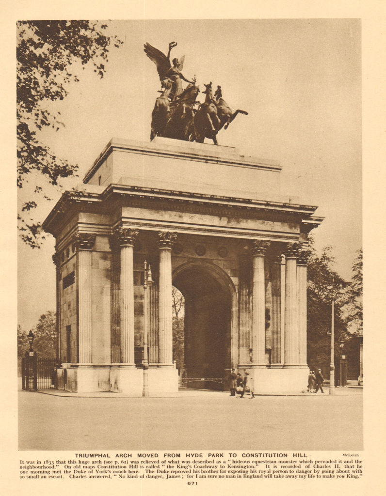 Triumphal arch moved from Hyde Park to Constitution Hill 1926 old print